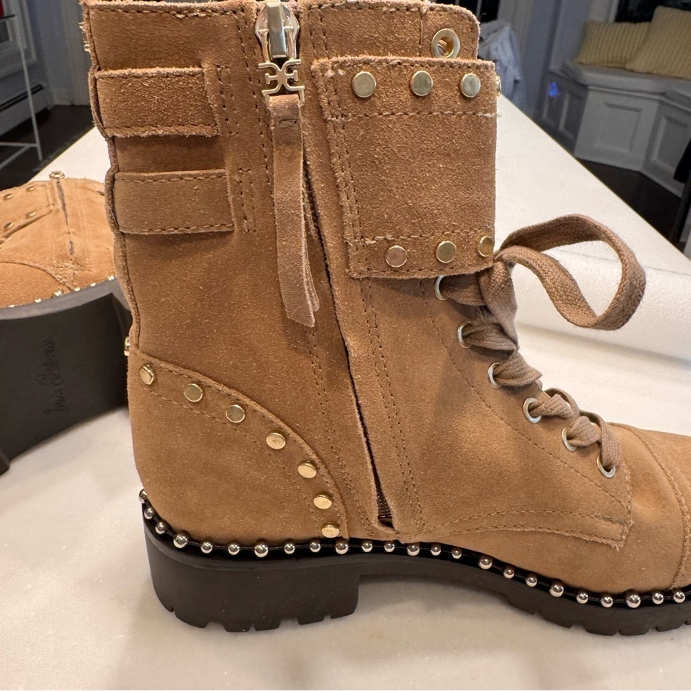 NEW Sam Edelman “Jennifer” Womens  Boots Camel Suede Lace & Zip Up Studs Sz 8 - Picture 12 of 13